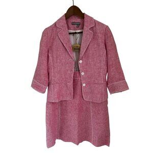 Tristan & Iseut 100% Linen Set - Blazer & A-Lin Skirt Heather Pink Size Med